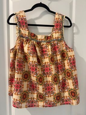 Sleeveless Printed Tank Top in Yellow and Coral